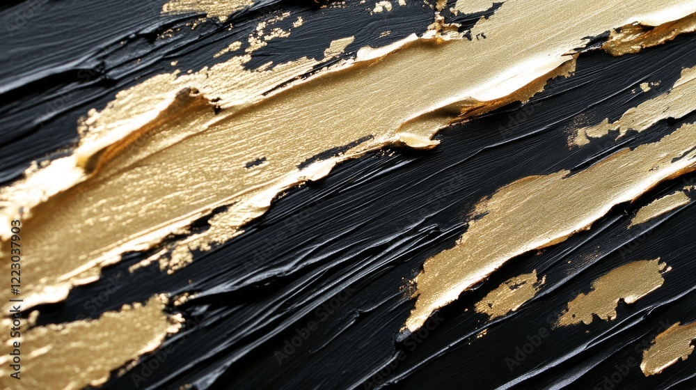 Poster a textured abstract background with metallic gold and black brushstrokes, creating a luxurious feel 