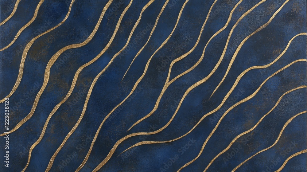 Poster a textured surface with fine, wavy lines in subtle gold on a rich navy background, giving a luxuriou