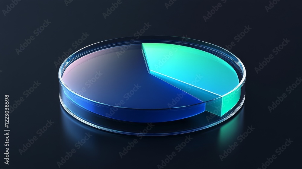 Poster a transparent pie chart with vibrant blue and green segments, arranged in a circular layout on a dar