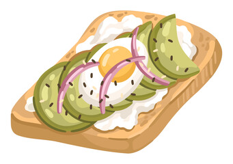 Breakfast Toast with Avocado and Egg. Healthy Brunch Idea. Vector.