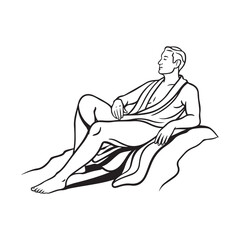 Peaceful Man Relax Pose Digital Art - Elegant Silhouette Design - Man in Relax Pose Vector - Man Relaxing Doodle - Relaxation Illustration - Man in Relax Pose Line Art
