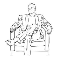 Man in Comfortable Relax Pose Drawing - Digital Line Art Sketch - Man in Relax Pose Vector - Man Relaxing Doodle - Relaxation Illustration - Man in Relax Pose Line Art
