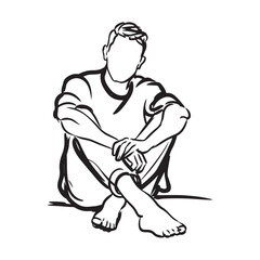 Man Relaxing Calm Pose Silhouette - Simple Vector Design - Man in Relax Pose Vector - Man Relaxing Doodle - Relaxation Illustration - Man in Relax Pose Line Art
