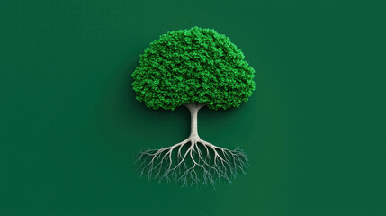 Mental Health Issues, flat illustration, A surreal image of a tree with roots resembling a brain, symbolizing growth and intelligence, perfect for creative and educational projects.