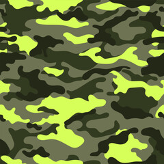 Acid green camouflage military pattern. Green camouflage pattern for clothing design.