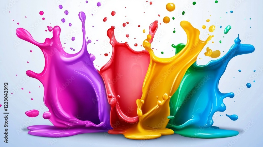 Poster bright abstract background with paint splashes in vibrant colors, creating a joyful, artistic compos