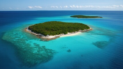 Aerial View of Lush Tropical Islands in Clear Blue Waters with Cloudscape