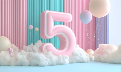 Pastel Number Five Birthday Party Decoration