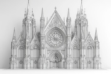 Fototapeta premium Minimalist Outline of a Majestic Gothic Cathedral with Intricate Spires and Rose Windows