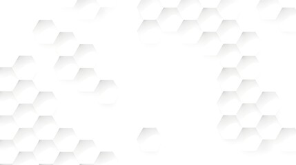 A repeating pattern of hexagonal shapes fills the image. The hexagons are light gray or white, with subtle, three-dimensional shading that creates a sense of depth and texture. The hexagons are arrang