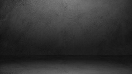 Empty dark cement wall room backdrop and Floor concrete perspective with soft light studio backgrounds 