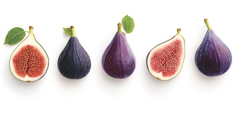 Figs Still Life: A vibrant arrangement of fresh figs, showcasing both whole and halved fruit, with leaves adding a touch of natural elegance.