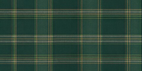 Forest Green Plaid Texture: A rich, deep forest green plaid pattern with subtle hints of gold and beige, creating a classic and sophisticated textile design. Perfect for backgrounds, patterns.