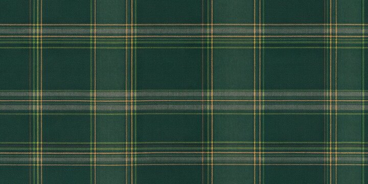 Forest Green Plaid Texture: A rich, deep forest green plaid pattern with subtle hints of gold and beige, creating a classic and sophisticated textile design. Perfect for backgrounds, patterns.