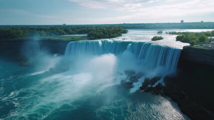 Majestic Niagara Falls showcases a powerful cascade of water and lush surroundings