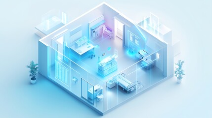 Isometric View of a Modern Smart Home Healthcare Room with Medical Technology