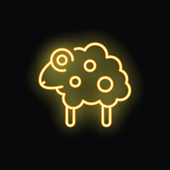 Neon sign showing a cute sheep with yellow light effect on a dark background