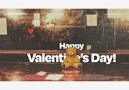 Charming Valentine's Day Template: Adorable Teddy Bear in Front of Blackboard with Heartfelt Message