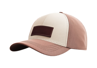 stylish two tone baseball cap made of soft faux suede and fabric, featuring stitched logo patch on front