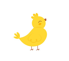 Cute chick isolated on white background. Hand drawn vector character in flat cartoon style. Funny Easter chicken