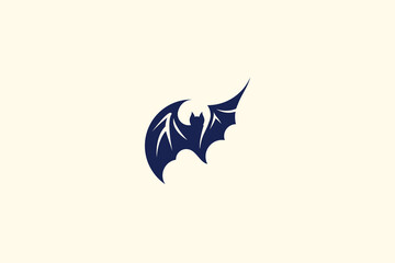 Simple and elegant bat silhouette logo. Dark blue on light background. Clean, modern design. Ideal for Halloween, wildlife, or branding projects. Vector illustration.