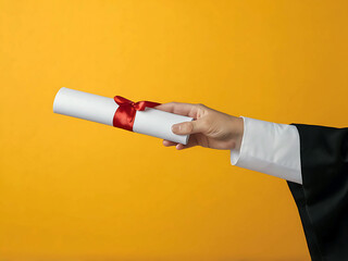 Diploma clipart in a hand on a yellow background