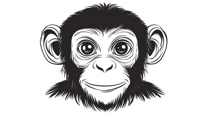 Obraz premium A black and white artistic illustration of a monkey’s face with detailed fur and expressive eyes.