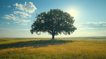 Fototapeta premium Solitary Oak Tree in Rolling Prairie Landscape
