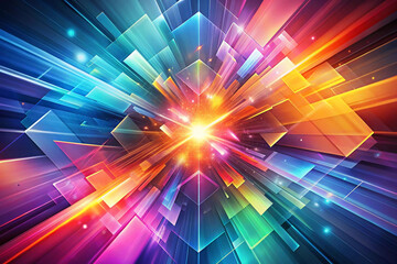 Vibrant abstract explosion of colorful cubes and light streaks.