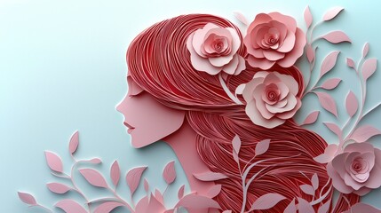 Floral silhouette elegant paper cut art of a womans profile