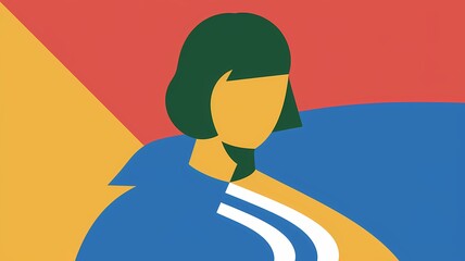 Bold Minimalistic Illustration of a Person with a Green Head and Yellow Body