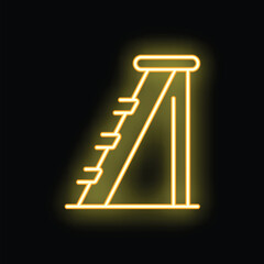 Bright yellow neon icon of a playground slide glowing on a black background