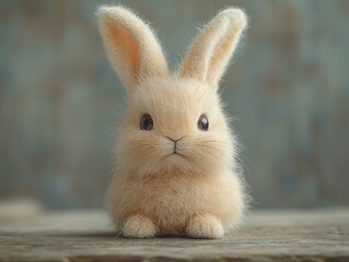 Obraz premium Cute realistic Easter bunny figurine on wooden surface.