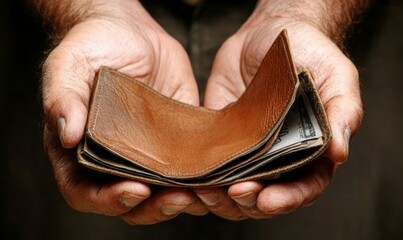 Man Holding Empty Wallet Demonstrating Financial Hardship and Bankruptcy Economic Struggles Empty Wallet Man in Debt Economic Downfall Personal Finance Crisis Financial Struggles, Generative AI