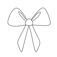 Elegant bow line art. Silhouette ribbon, simple, minimalistic design. Gift wrapping, logo. Vector isolated on white background