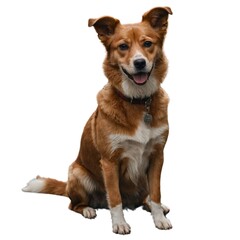 Fototapeta premium Welsh corgi breed dog sitting on a white background. Corgi dog isolated on white background. Norwegian Lundehund dog breed against white background.