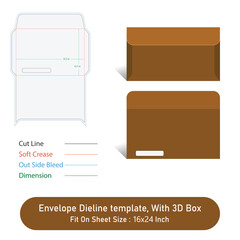 Fototapeta premium Envelope Dieline template, With 3D Box, Size 9.5 x 6.5 in, Vector File