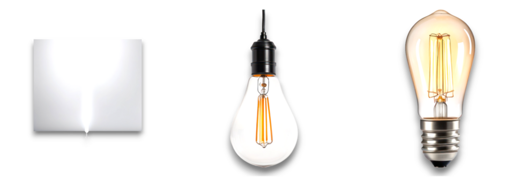 Isolated lighting bulbs on a transparent background, showcasing different designs