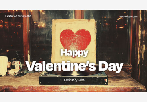 Celebrate Love with a Creative Valentine's Day Template: Heart on Turntable with Happy Valentine's Day Message