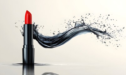 Red lipstick, water splash, studio, ad campaign