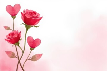 Obraz premium Beautiful Red Roses with Heart Shapes for Romantic Celebrations and Expressing Love on a Soft Pink Background