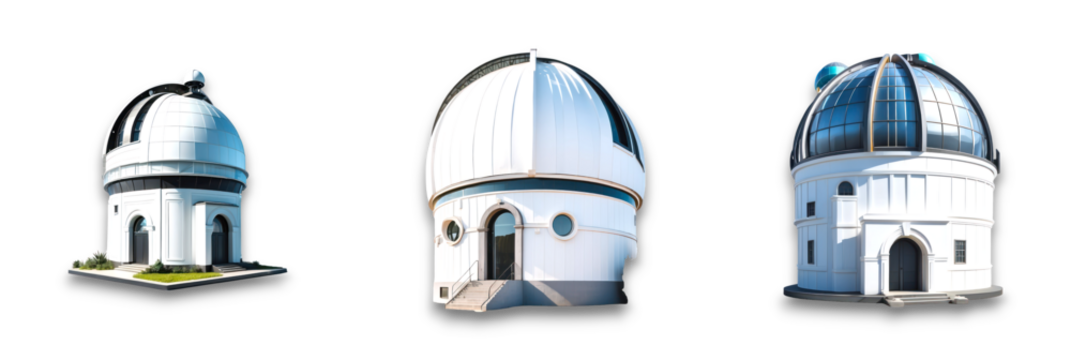 Three isolated telescopes on a transparent background