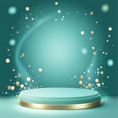 Elegant Teal and Gold Podium with Sparkling Background.