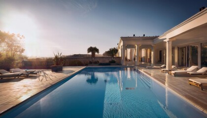 pool at sunset background 
