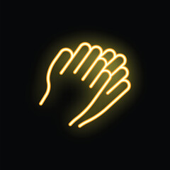 Two hands are clapping, illuminated by a bright yellow neon light