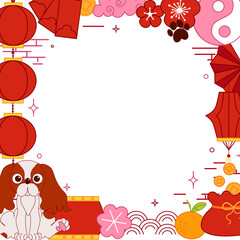 Chinese new year of dog 2030 vector graphic line square frame, New Year background material. lantern lunar festival, transparent background