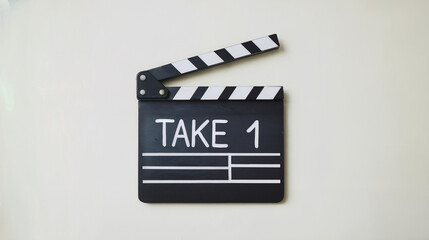 Naklejka premium Classic Movie Clapperboard – Take 1 Film Production Scene