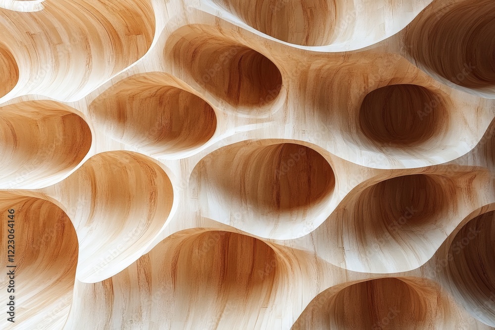 Poster intricate wooden textures showcase craftsmanship in abstract design with smooth curves and organic s