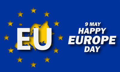 Europe Day is celebrated every year on May 9 to celebrate peace and unity throughout Europe. Vector illustration.  Paper Art and Paper Cut Out Concept.