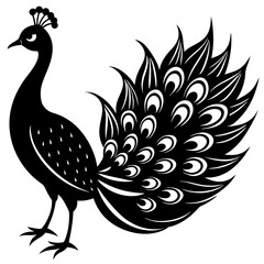 Cute Silhouette of a Peacock line art vector cartoon illustration